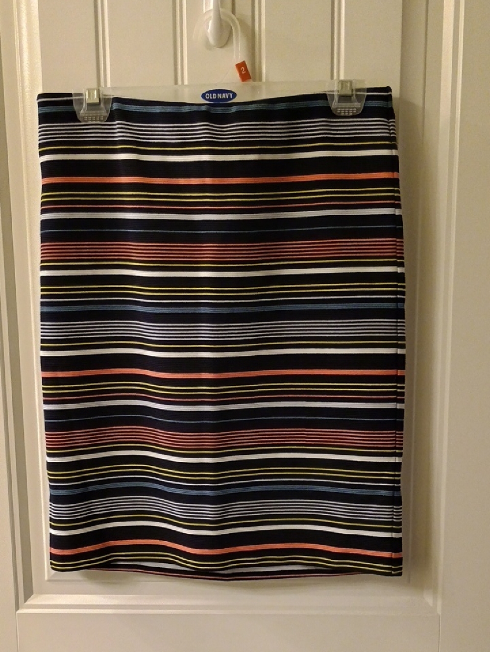 LOFT Navy Multicolor Striped Pencil Skirt